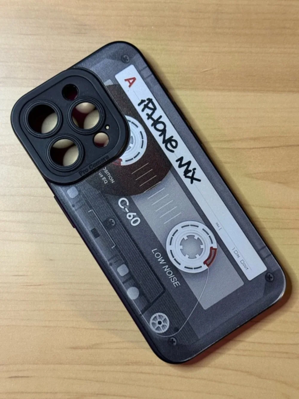 Cassette Tape Graphic iPhone Case - Black/Grey For iPhone 15 Pro
